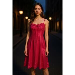 Ivy & Annabelle Intimates Red Mini Slip Dress Y2k Embroidery Lace Trim SZ SM